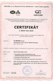 certifikát systému bezpečnosti ochrany zdraví při práci BOZP 299-2022